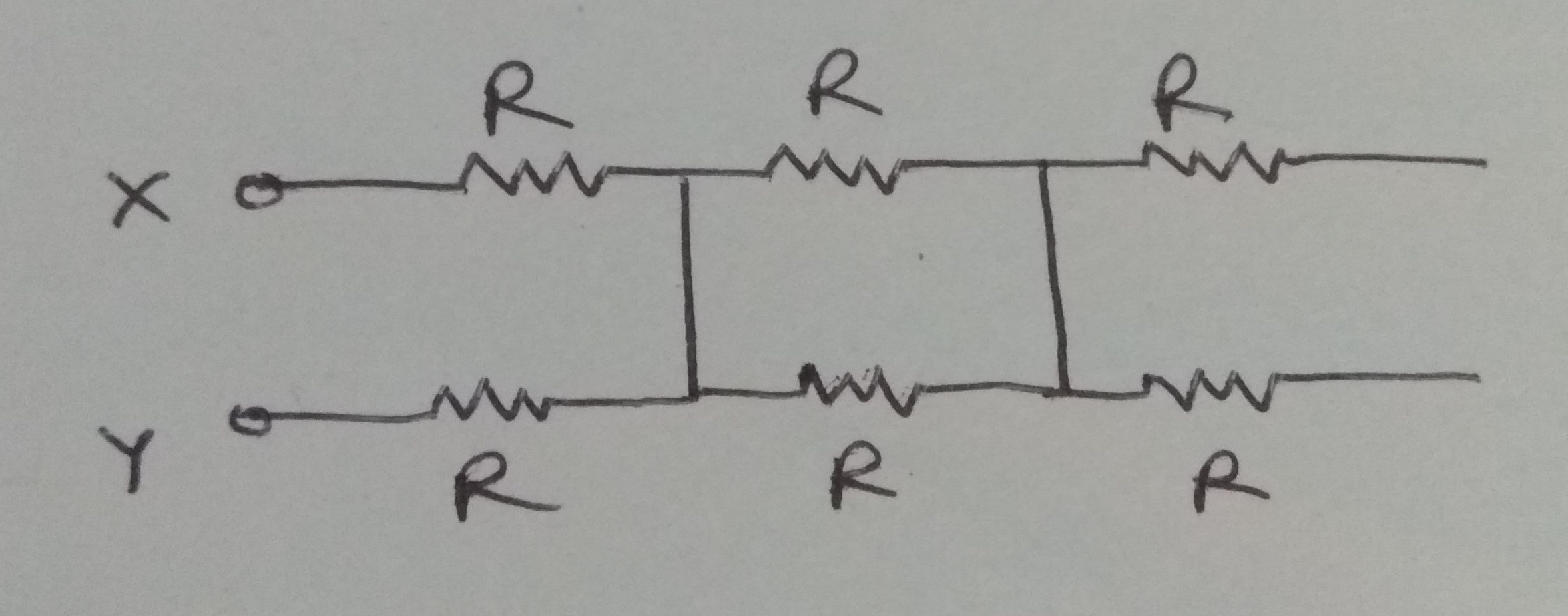 Question image for Find out equivalent resistance between x and y.pl